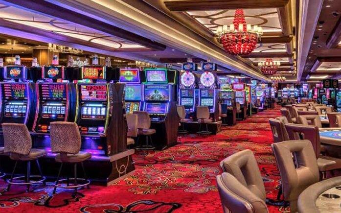 rows slot machines inside a casino